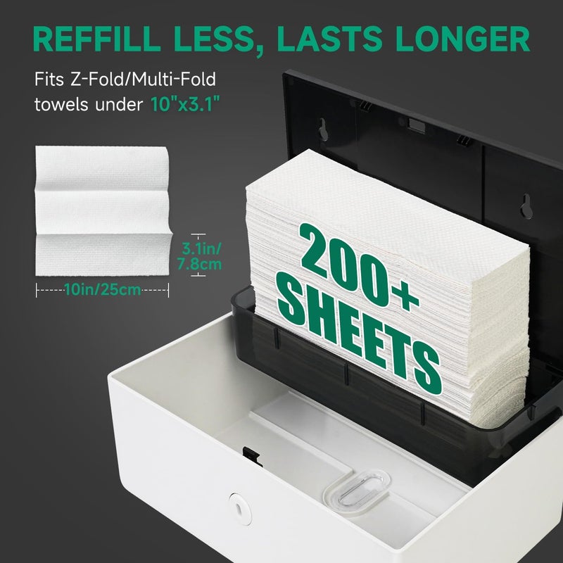 anydry Wall-Mounted Paper Towel Dispenser – Fits Tri-Fold Towels up to 10x3.1 Inches, Holds 200 Sheets, Ideal for Home & Commercial Use (White) - Image 2